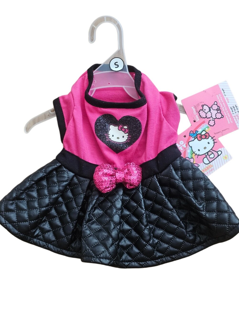 NWT Hello Kitty Sequin Bow Vegan Leather Quilted Dog Pet Dress Small